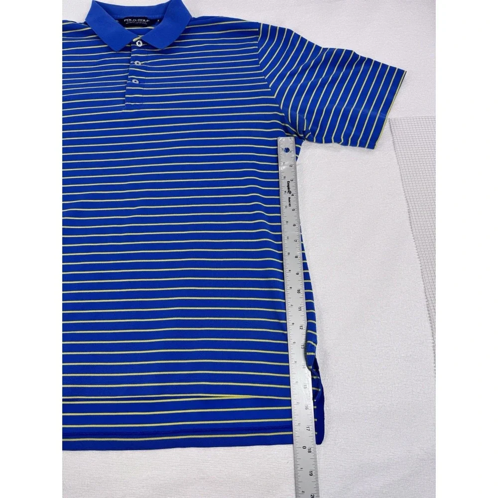 Polo Golf Ralph Lauren Mens Large Blue Yellow Striped Pima Cotton Polo Shirt